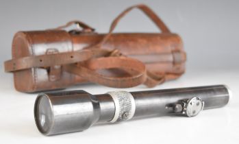 Ajax 2.5x70 German sniper rifle scope marked '1214' and 'Ajax Germany', in leather case