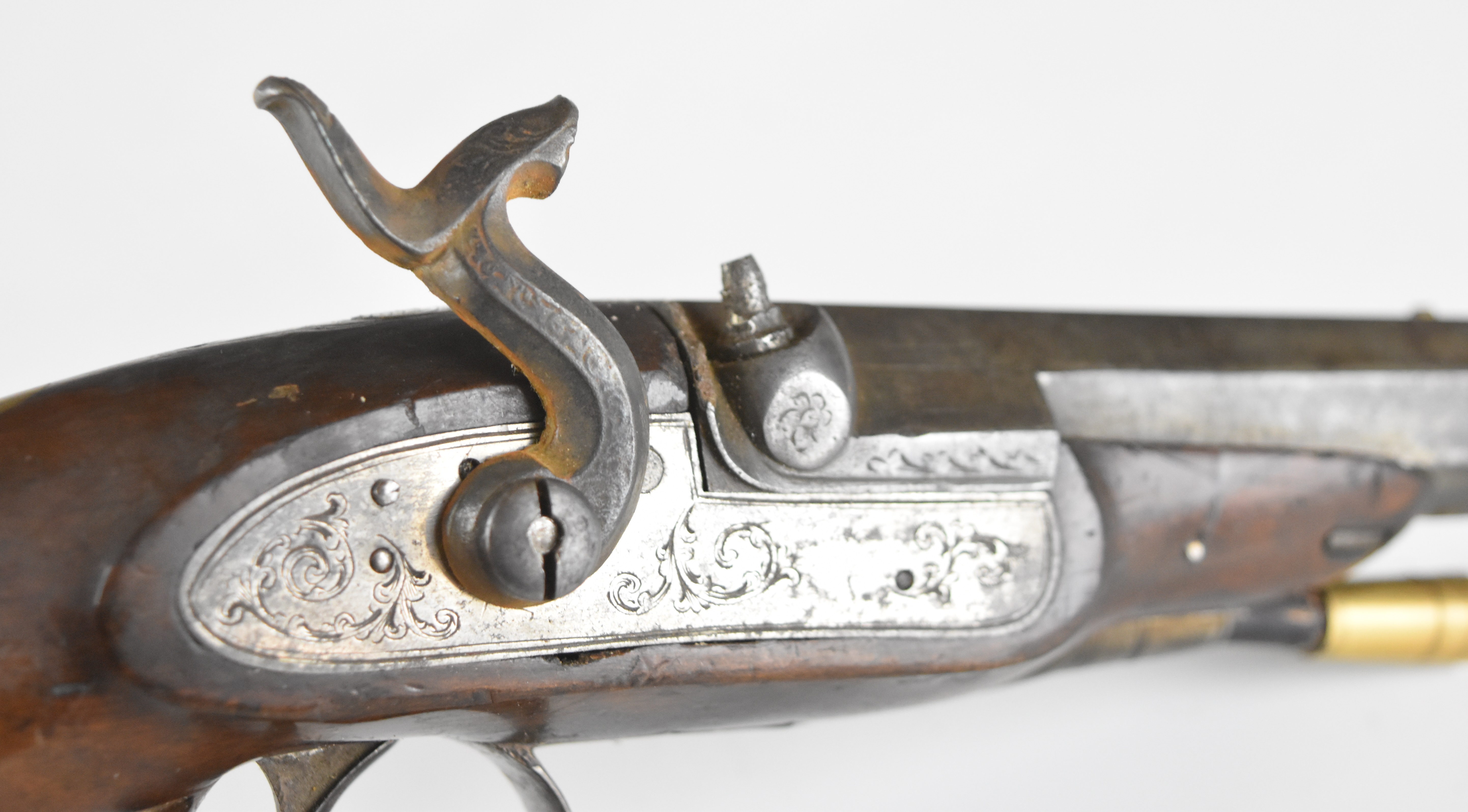 Bentley of London 36 bore percussion hammer action coat pistol with engraved lock, hammer, trigger - Image 9 of 10