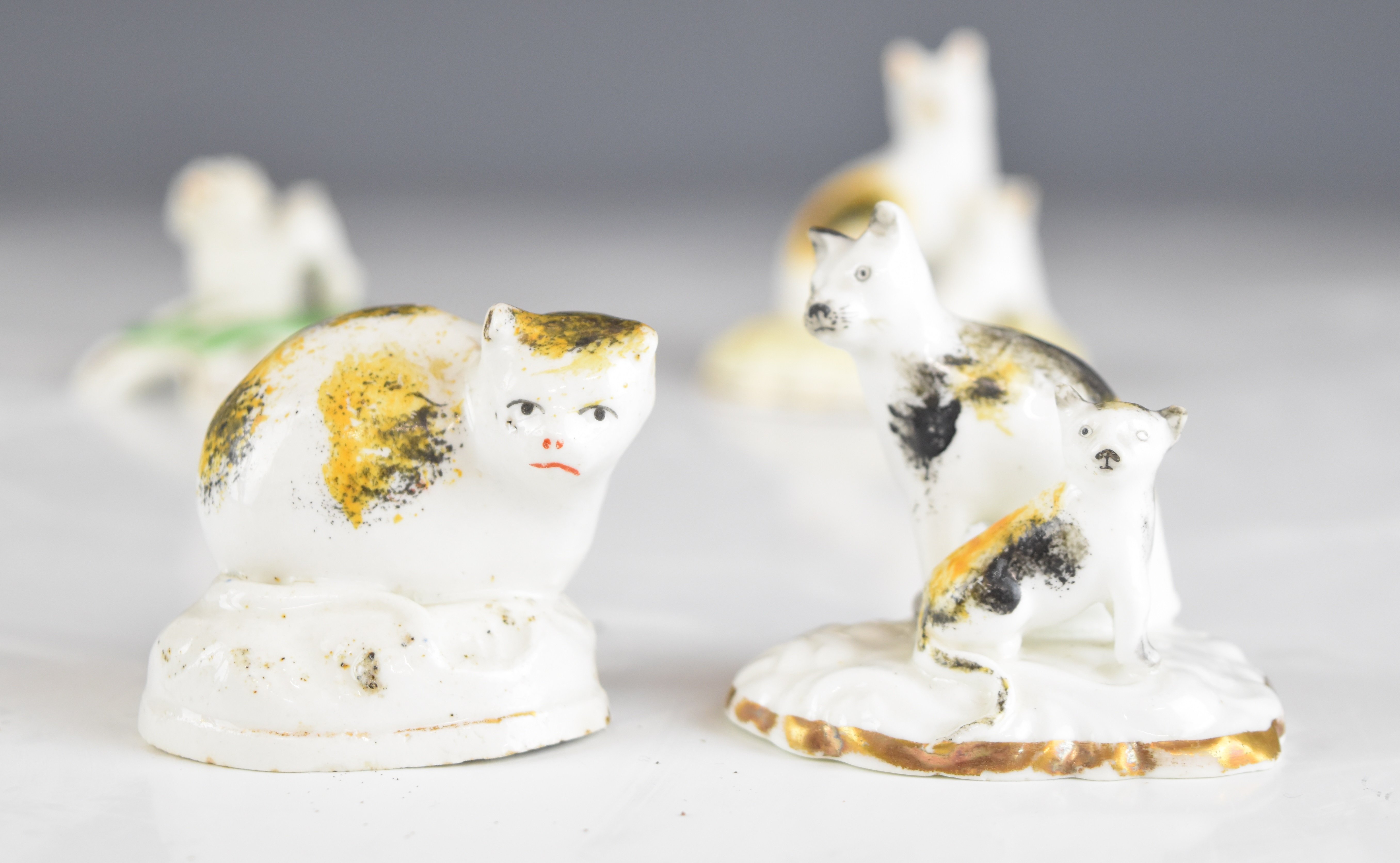 A collection of 19thC miniature Staffordshire and salt glazed stoneware cat and dog figures - Image 4 of 10