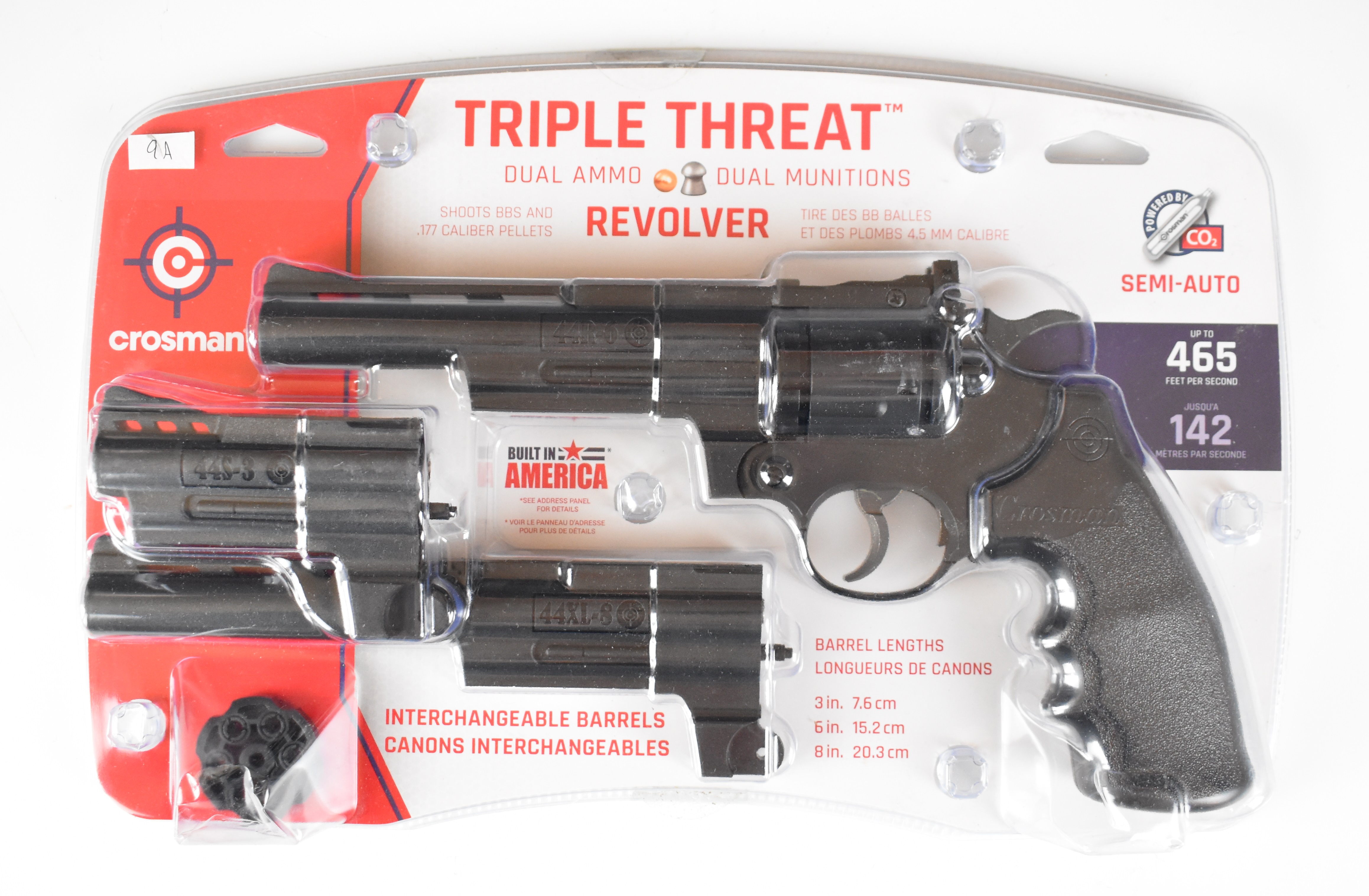Crosman Triple Threat .177 CO2 air pistol / revolver with named and textured grips, two 6-shot