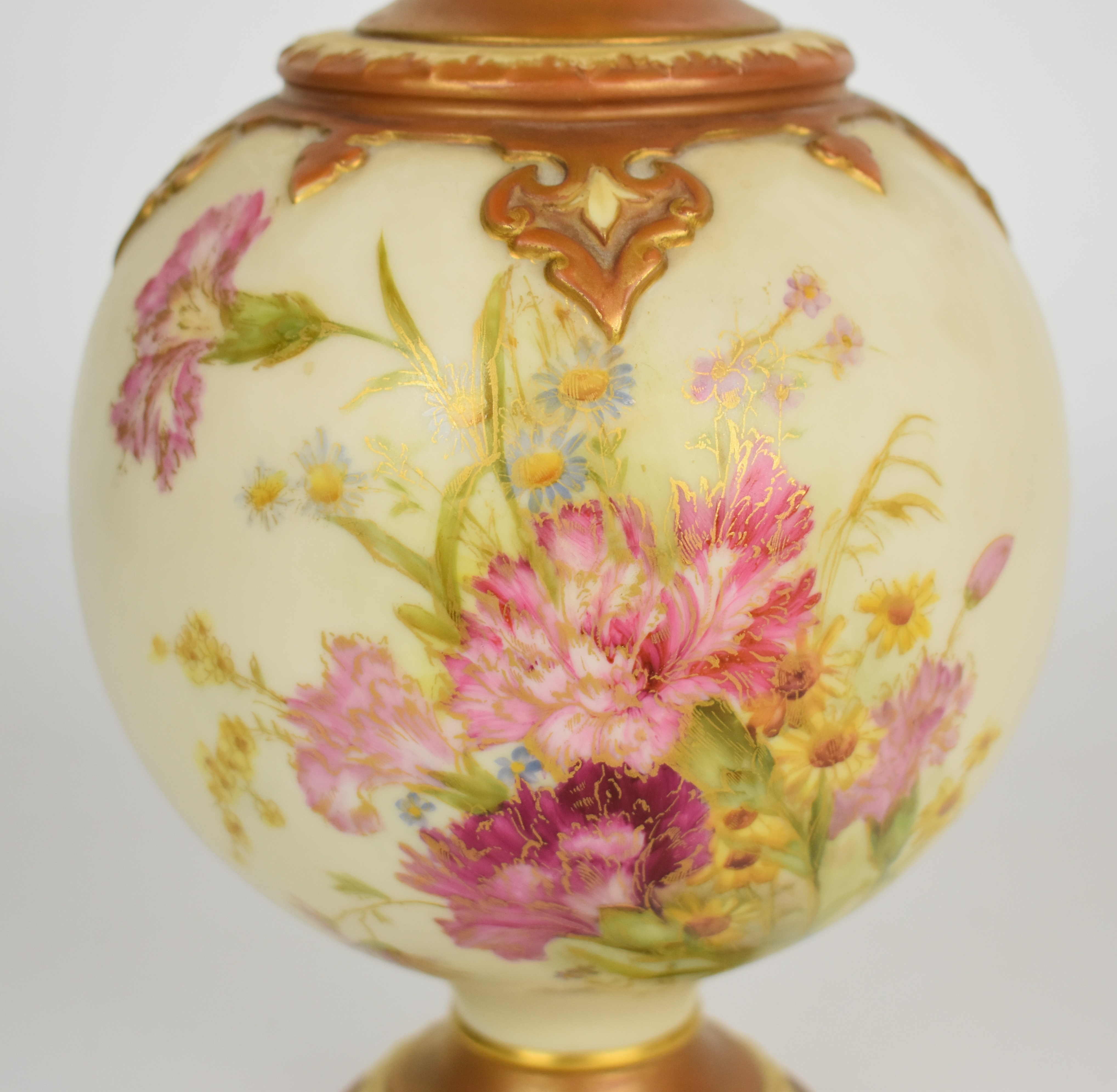Royal Worcester blush ivory covered pedestal vase with flower decoration, height 30.5cm - Image 2 of 8