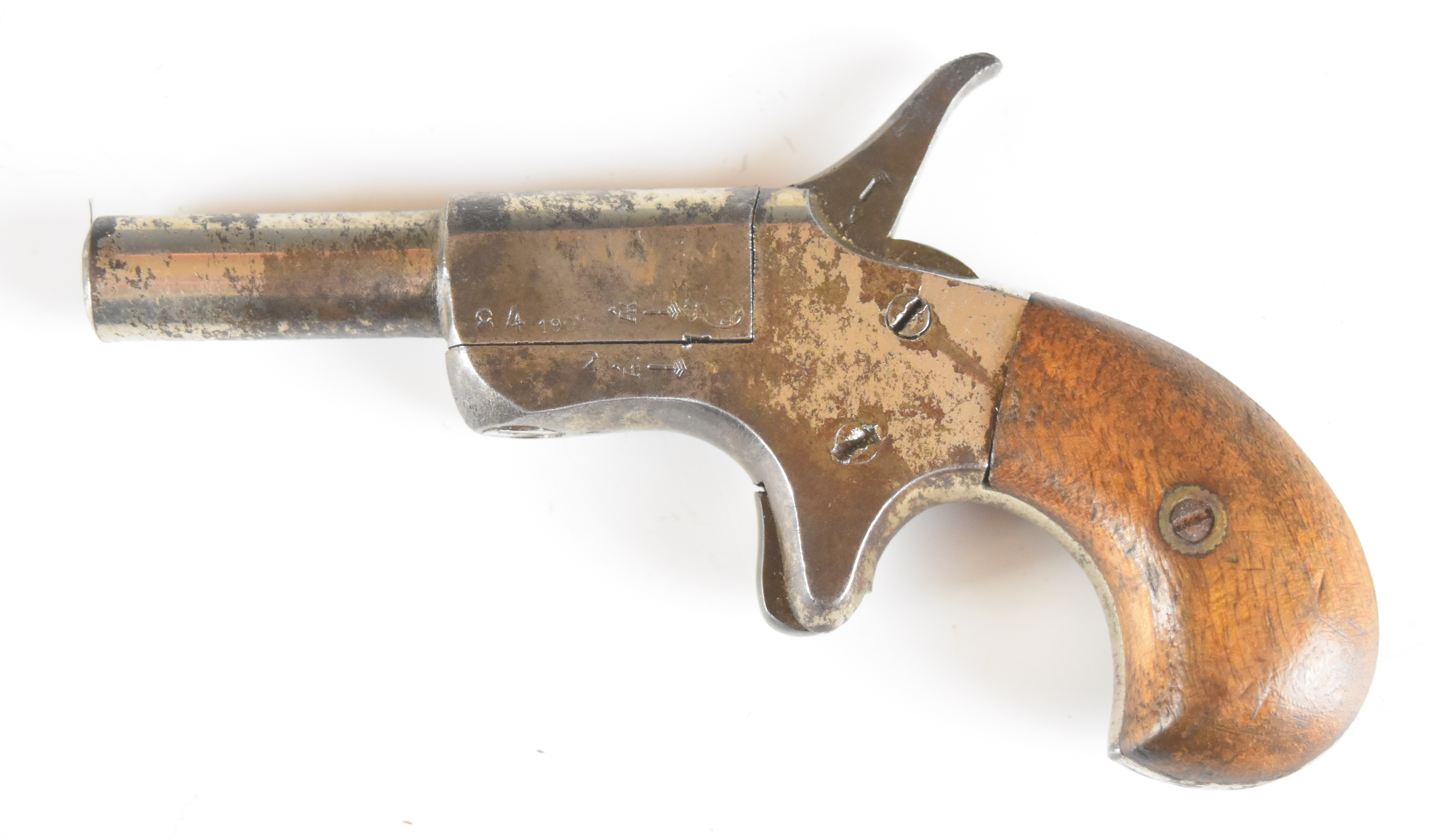 Derringer .30 rimfire pocket pistol with sheath trigger, wooden grips and 2.5 inch hand rotating - Image 2 of 11