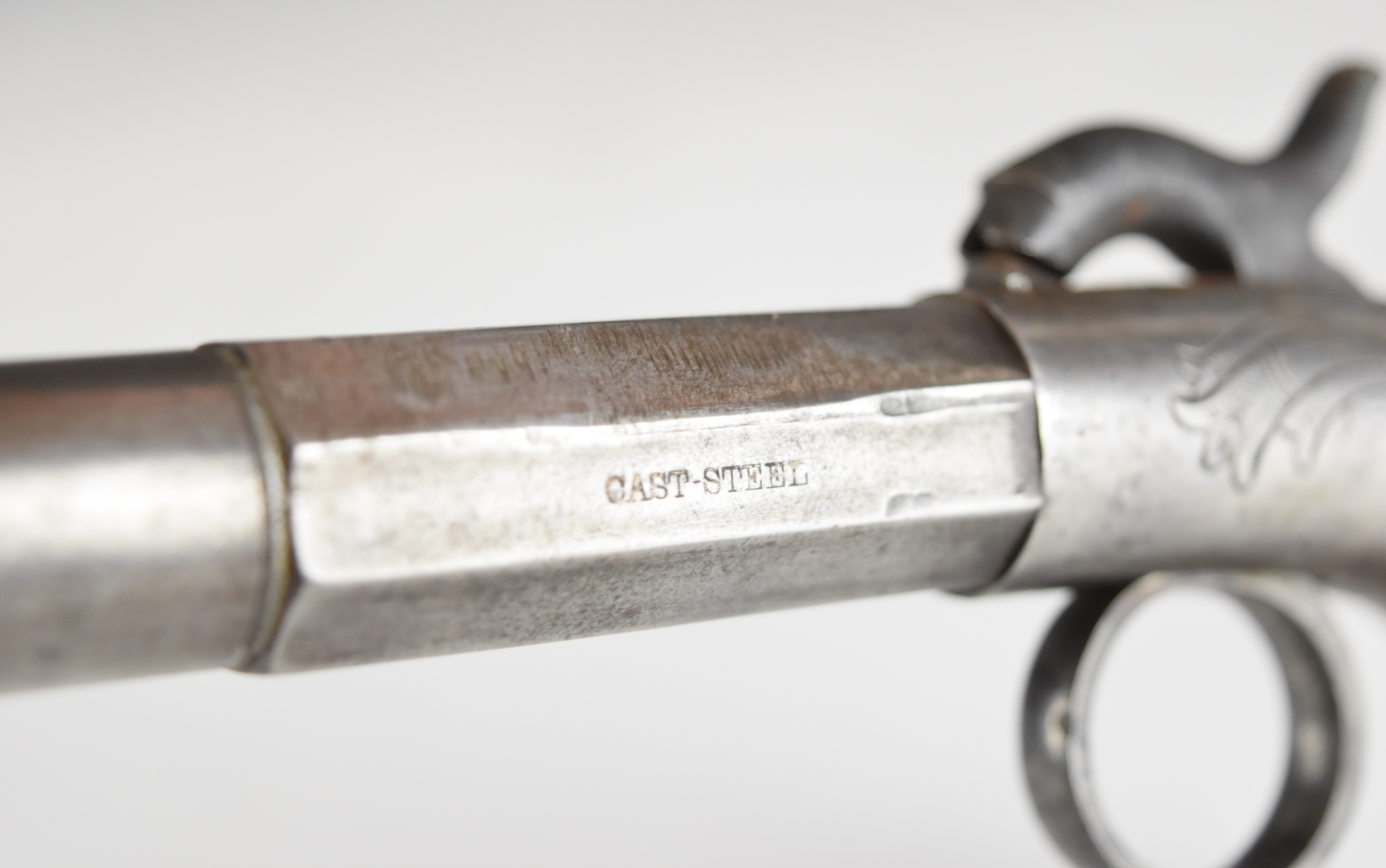 American or similar percussion hammer action bootleg pistol with engraved lock, ring trigger, wooden - Image 8 of 12