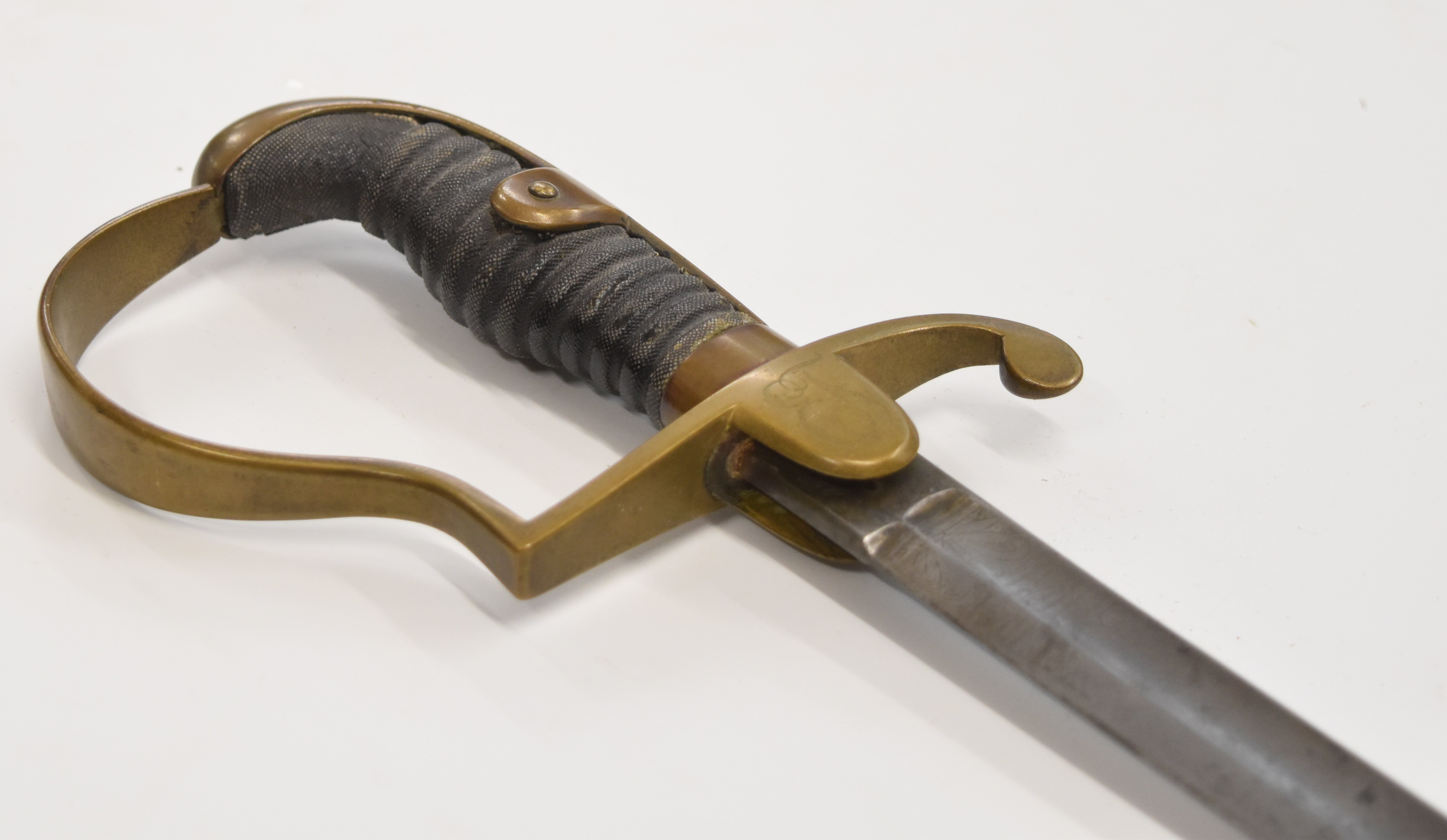 Prussian Artillery Officer's sword with stirrup hilt, shagreen grip, 80cm decorated blade and - Image 4 of 11