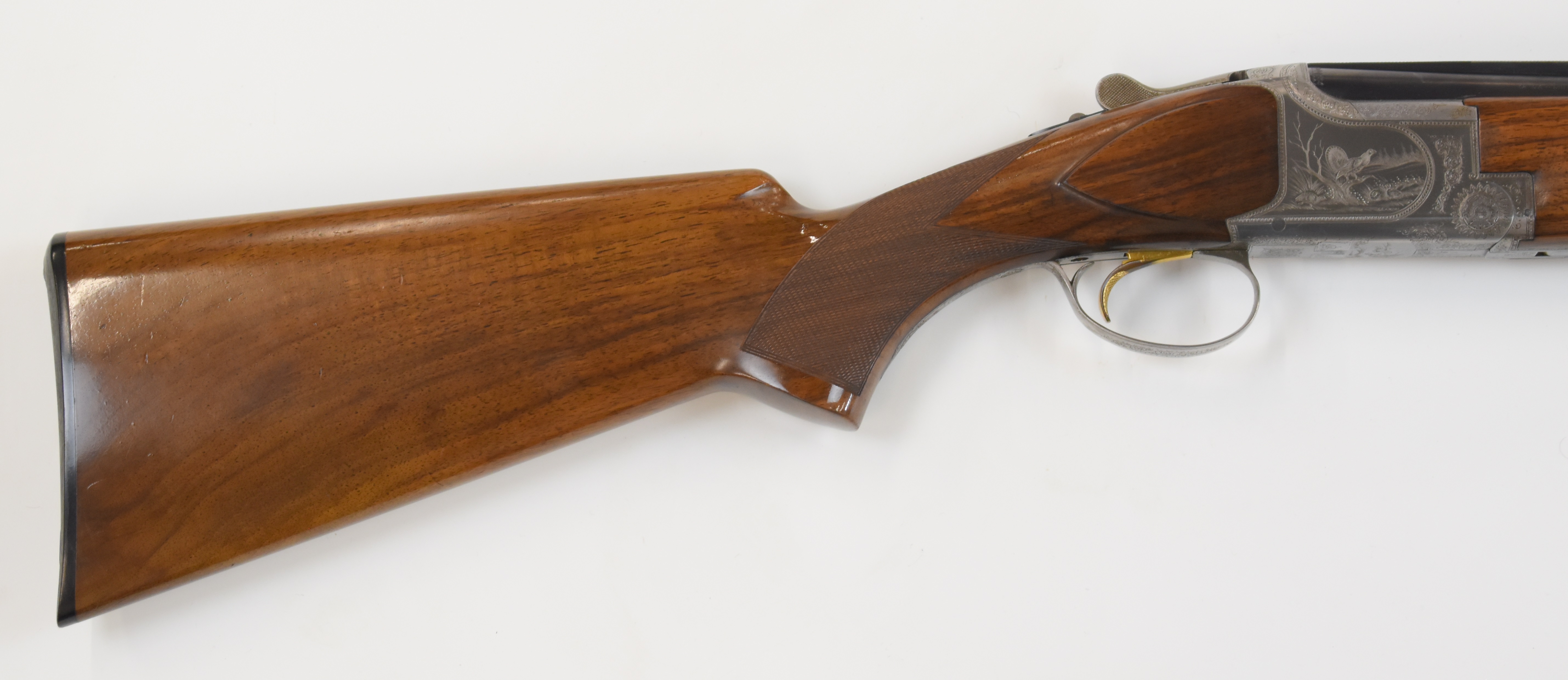 Browning B2 12 bore over and under shotgun with engraved scenes of birds to the locks and underside, - Image 3 of 12