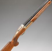 Zoli Extra 12 bore over under ejector shotgun with named and engraved underside, engraved lock,