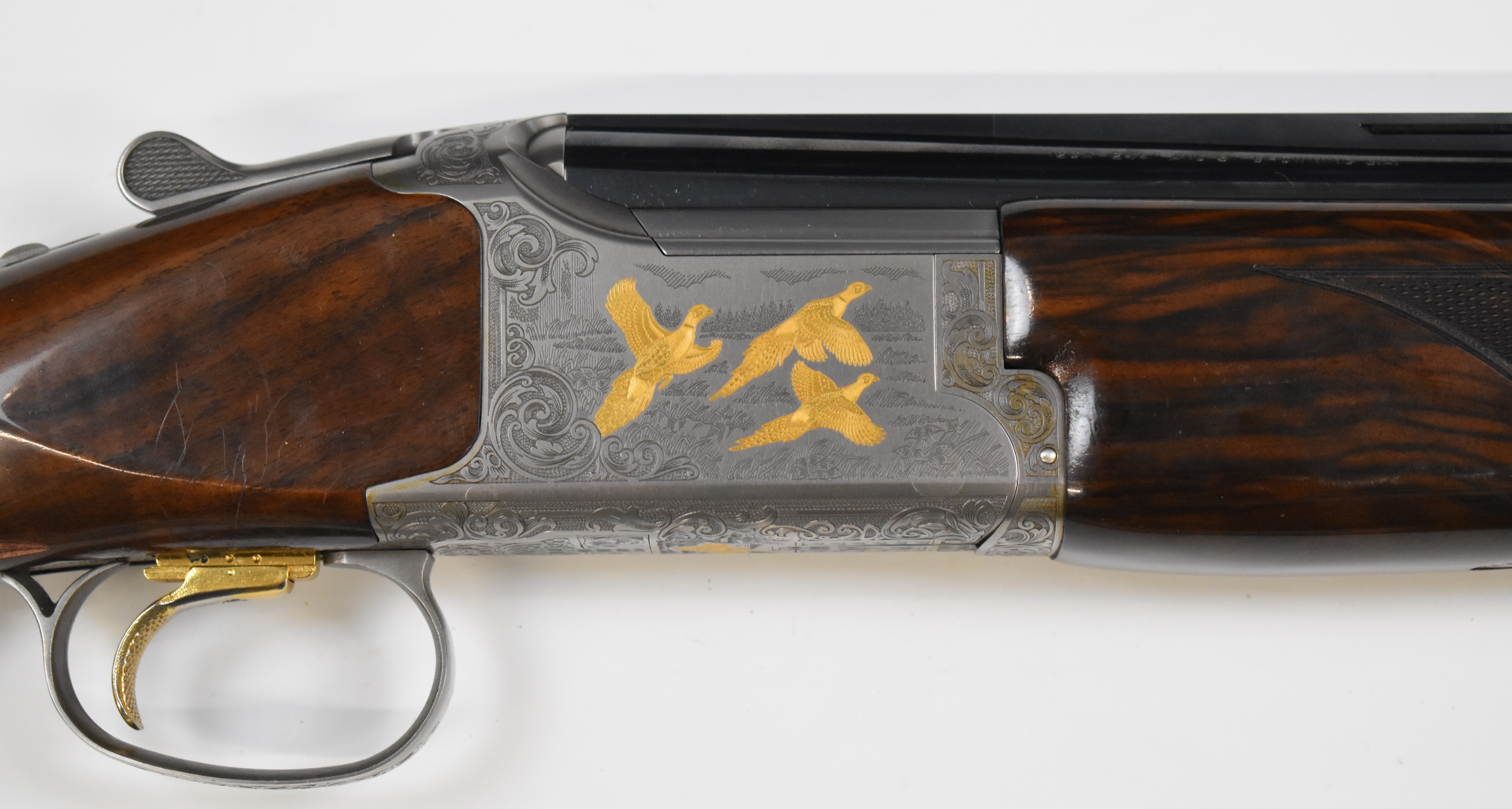 Browning B525 Ultimate 12 bore over and under ejector shotgun with gold engraving of birds - Image 6 of 12