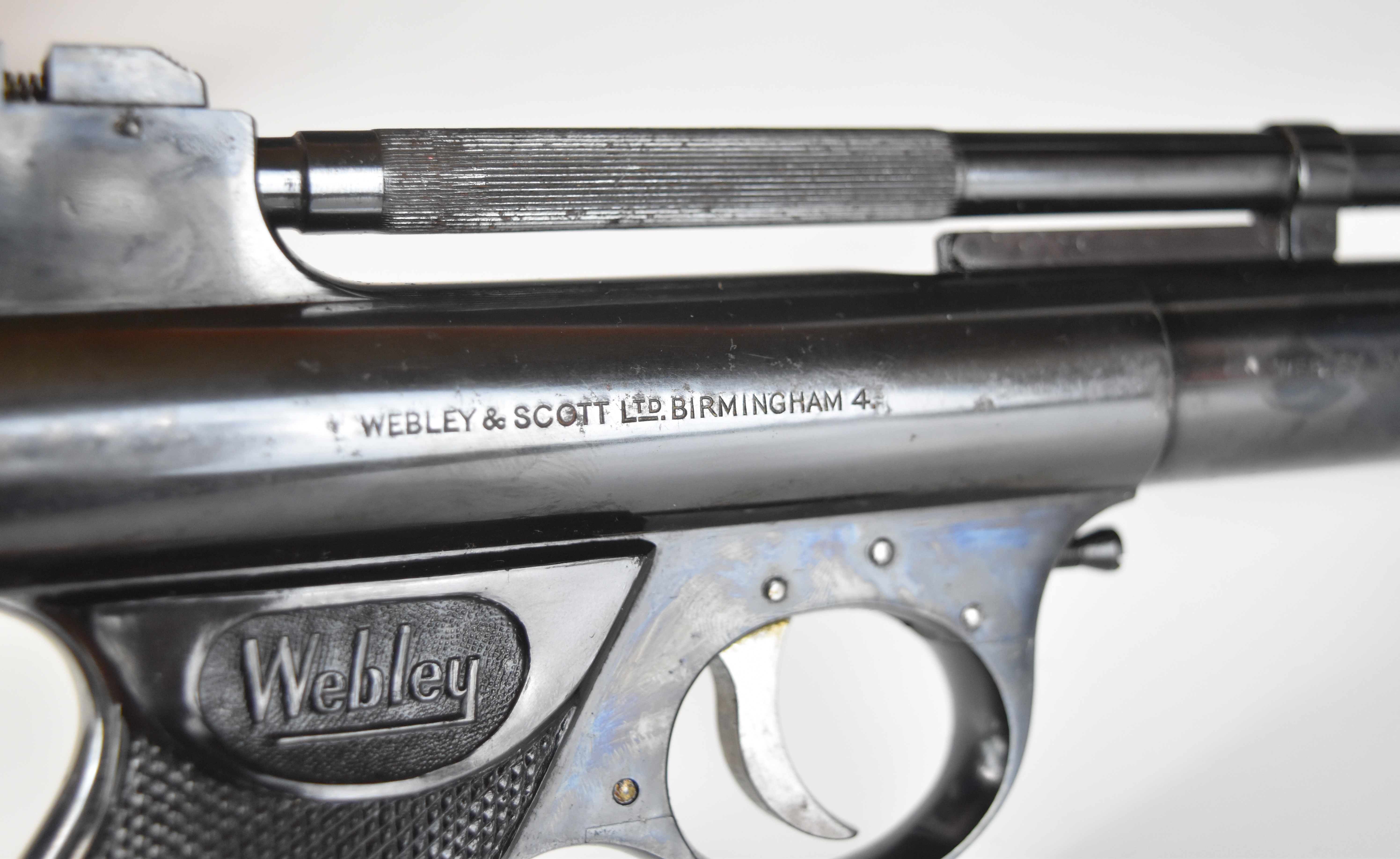Webley Mark 1 .177 air pistol with named and chequered grips and adjustable sights and trigger, - Image 13 of 15