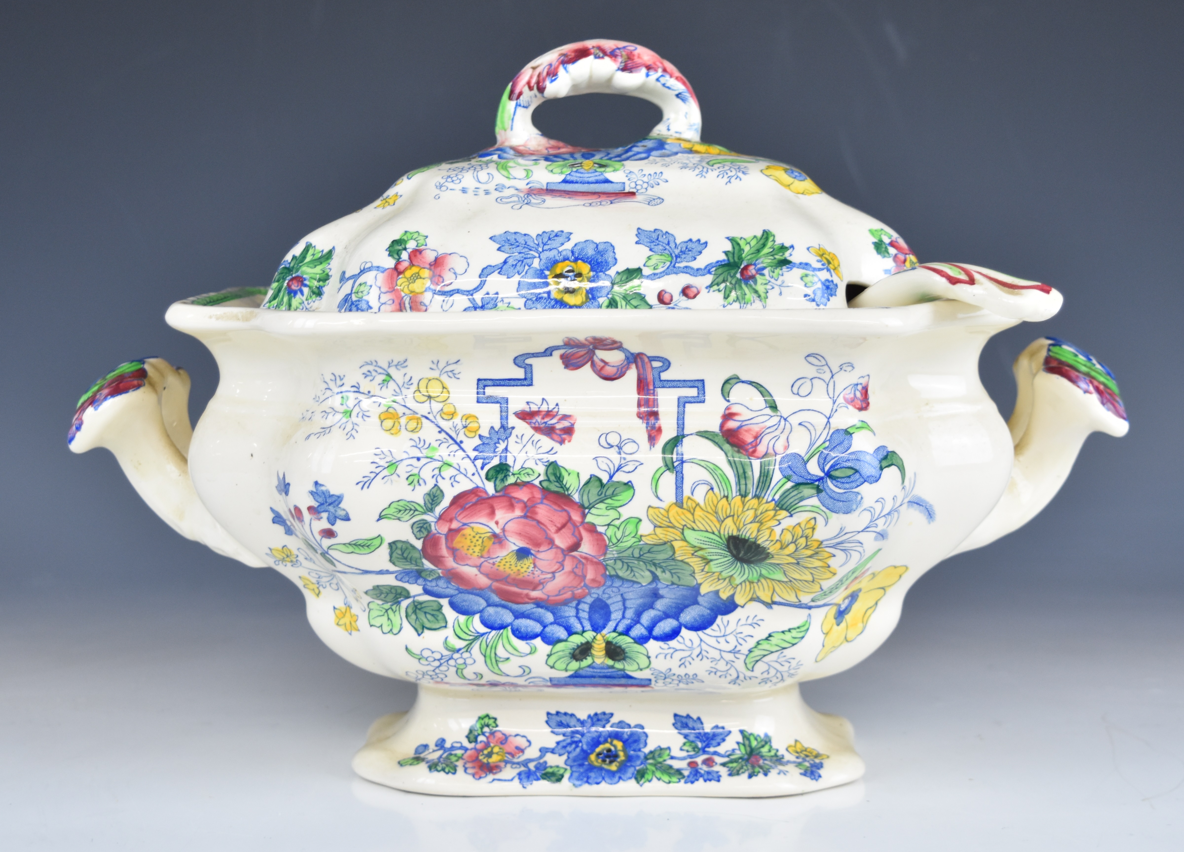 Mason's twin handled pedestal tureen, ladle and underplate decorated in the Strathmore pattern, - Image 2 of 11