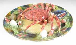 Portuguese Palissy ware charger with spider crab decoration, impressed verso Alvaro José Caldas da