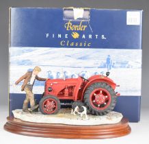 Border Fine Arts Society tractor model 'Kick Start' by Ray Ayres, boxed, height 15cm