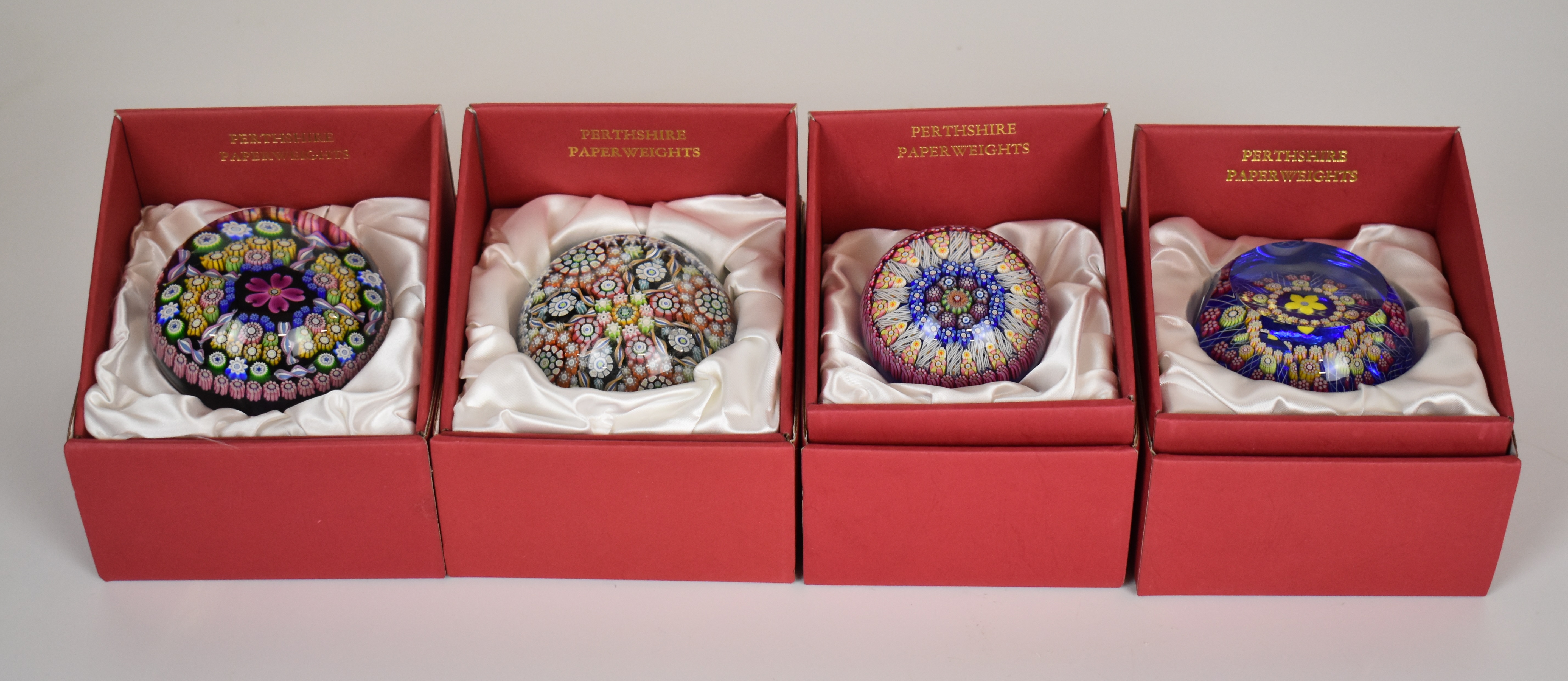 Four Perthshire Neil Drysdale limited edition glass paperweights, all with millefiori decoration, - Image 2 of 2