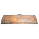 Vintage double ended brown leather gun case with brass locks stamped 'Patent', 79 x 20 x 7.5cm.