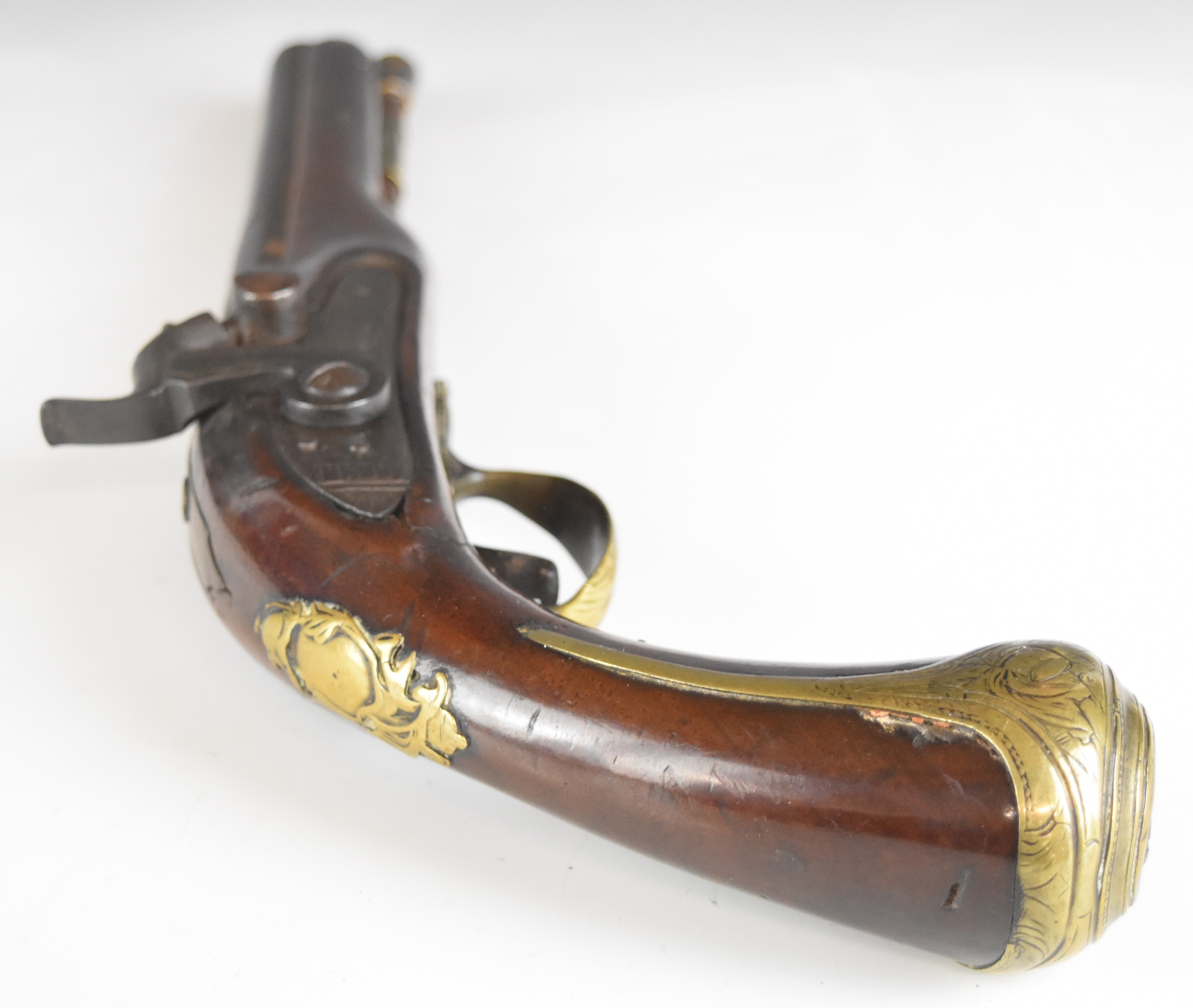 Griffiths percussion converted from flintlock hammer action pistol with named and engraved lock, - Image 3 of 13