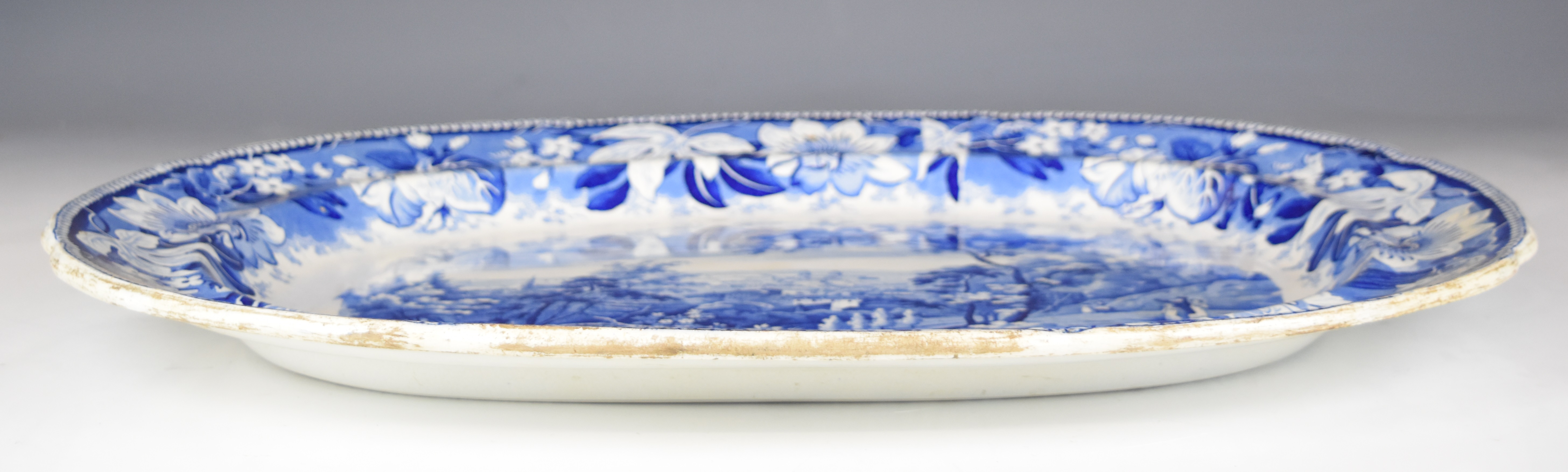 19thC blue and white transfer printed meat platter 'Metropolitan Scenery, view of Greenwich', 45 x - Image 2 of 6