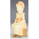 Royal Worcester Kate Greenaway style seated figurine, with puce backstamp, height 10.5cm