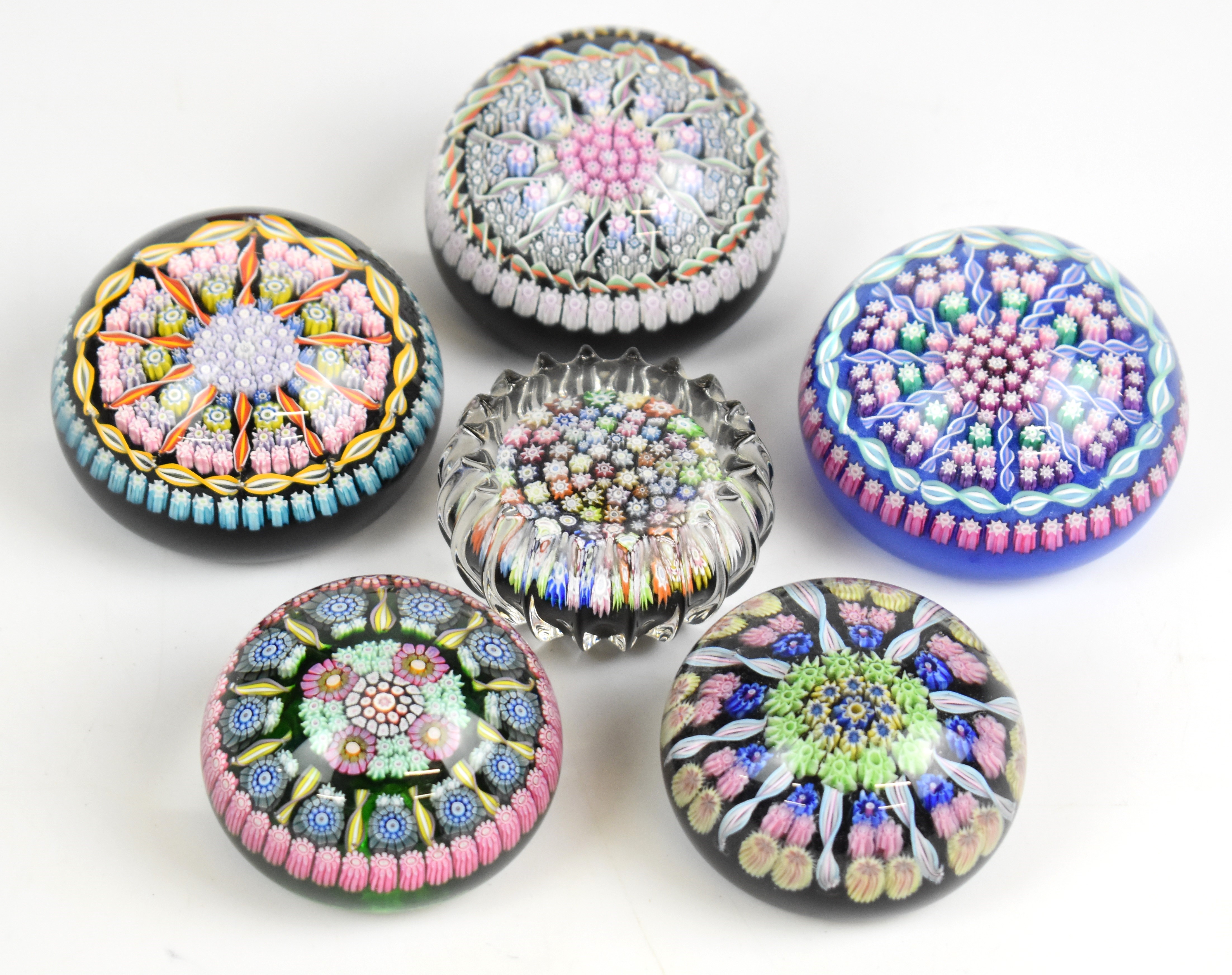 Six millefiori glass paperweights including Perthshire and Peter McDougal examples, some in original - Image 2 of 4