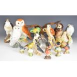 Collection of Beswick bird figures including thrush, kestrel, bald eagle, barn owl, first version