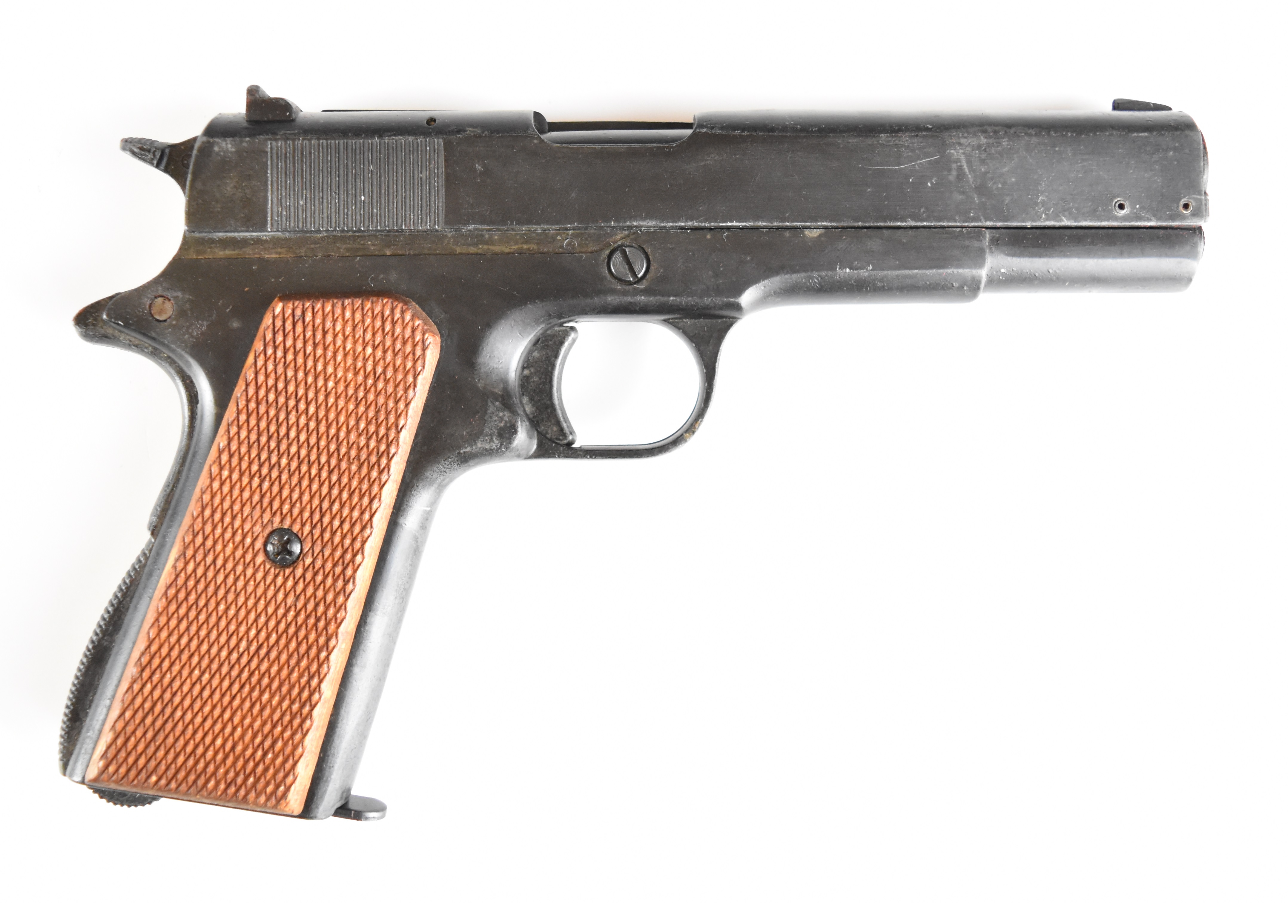 BBM Bruni 8mm blank firing pistol with chequered wooden grips, in original fitted box. - Image 2 of 14