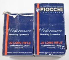 Nine-hundred .22 LR Fiocchi performance rifle cartridges, all in original boxes. PLEASE NOTE THAT