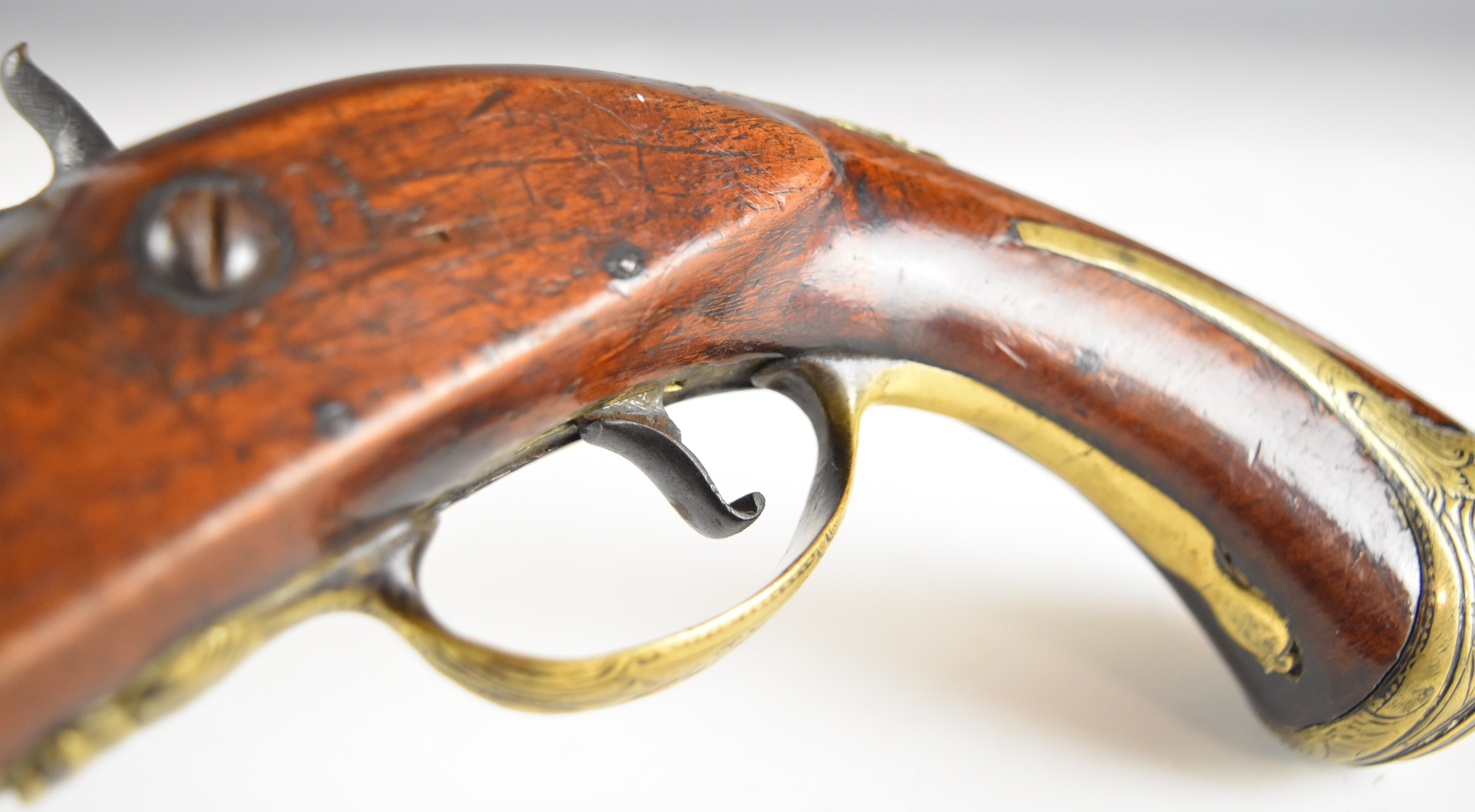 Griffiths percussion converted from flintlock hammer action pistol with named and engraved lock, - Image 6 of 13