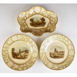 Three Chamberlains Worcester plates / dishes, two decorated with named scenes of Cirencester,