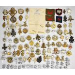 Large collection of approximately 100 British Army cap badges including Royal West Kent Regiment,