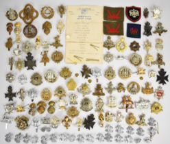 Large collection of approximately 100 British Army cap badges including Royal West Kent Regiment,