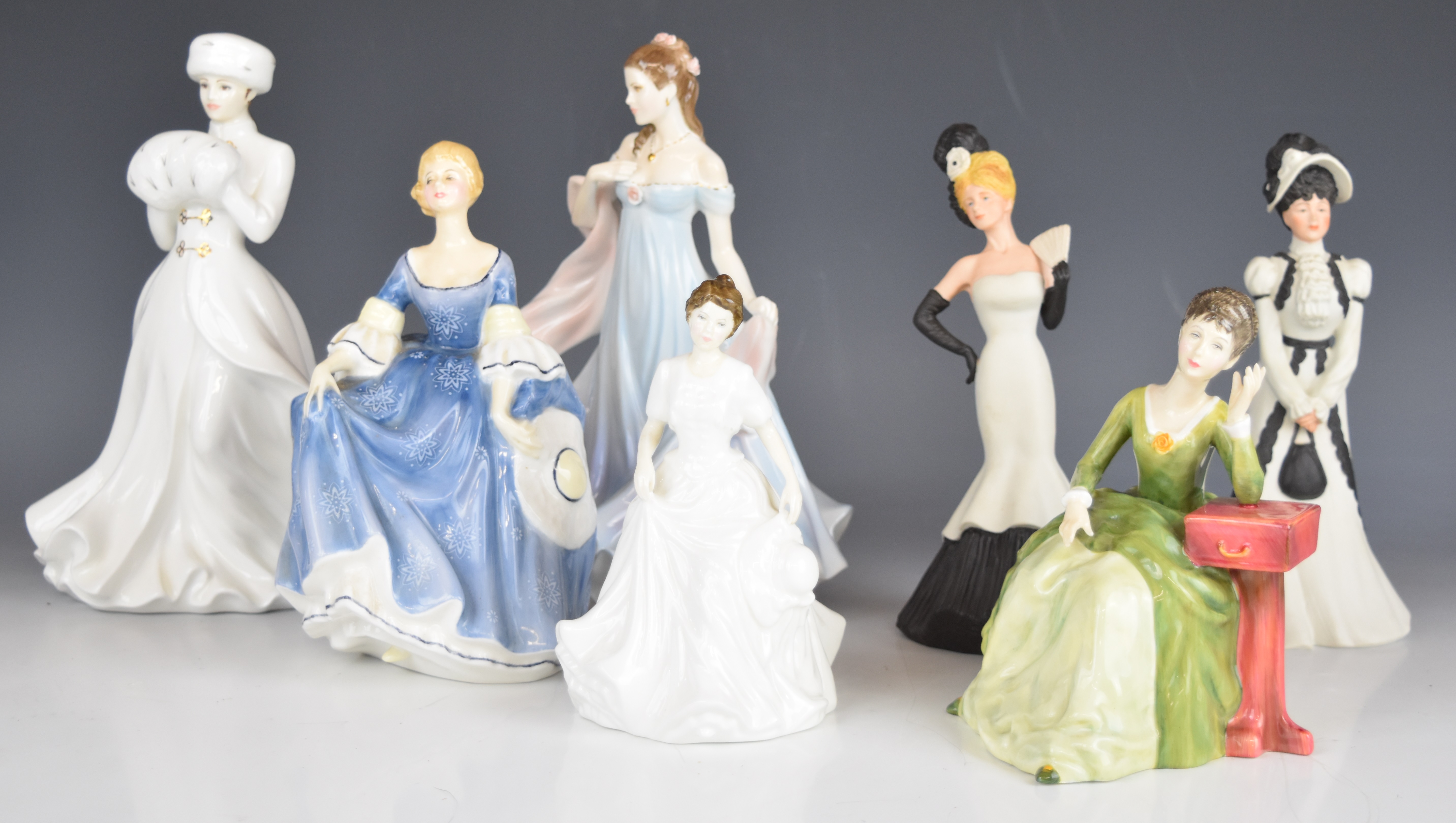 Royal Doulton, Royal Worcester and Wedgwood figurines including A Winter's Morn, Caroline, Antonia - Image 8 of 14