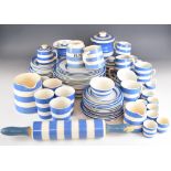 T.G. Green blue Cornishware, to include plates, cups, jars, jug and rolling pin, approximately 75
