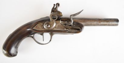 Queen Anne flintlock belt pistol with steel mounts and 5 inch smooth bored barrel, overall length