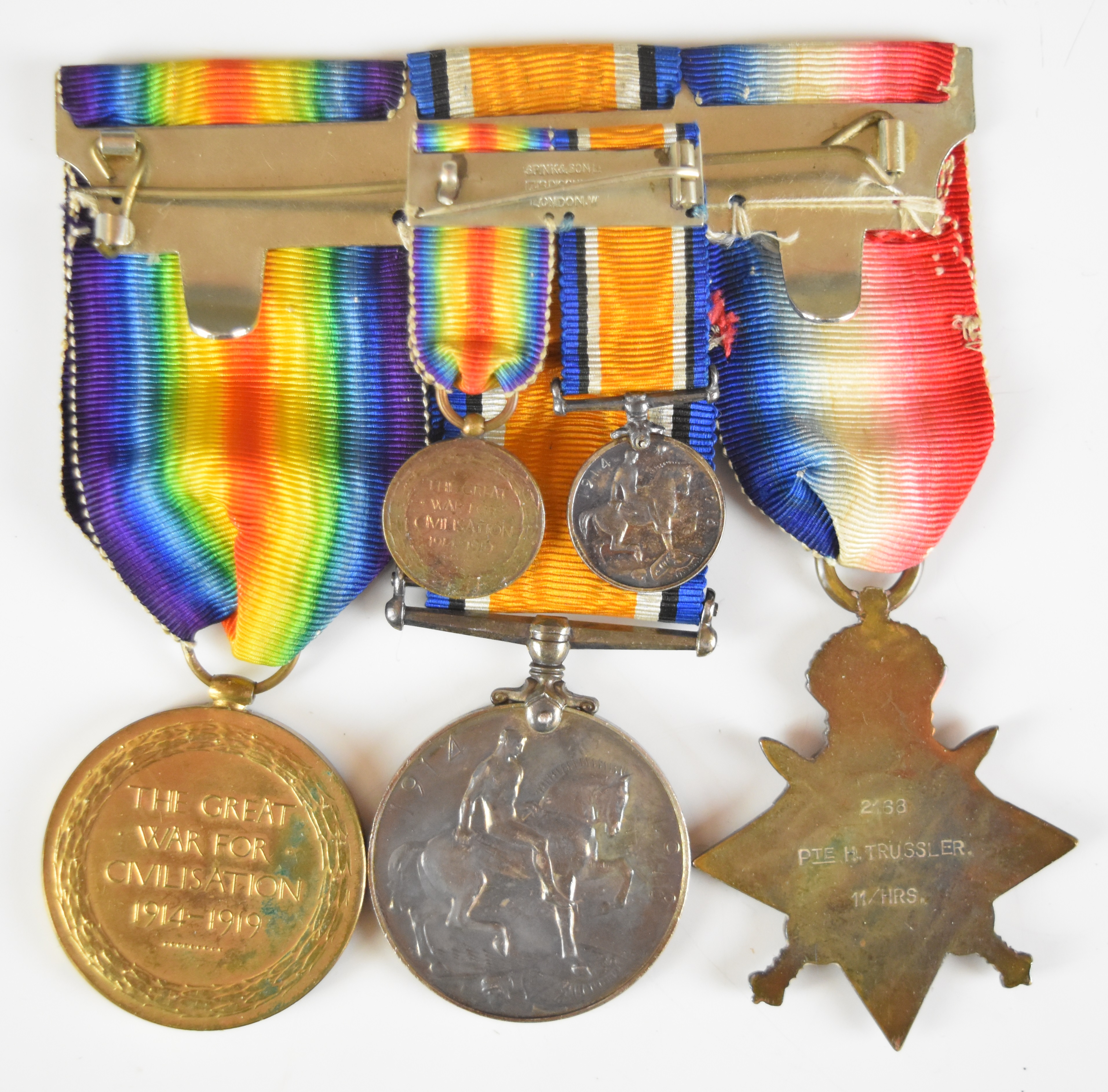 British Army WW1 11th Hussars medal trio comprising 1914 'Mons' Star with clasp for 5th August to - Image 10 of 13