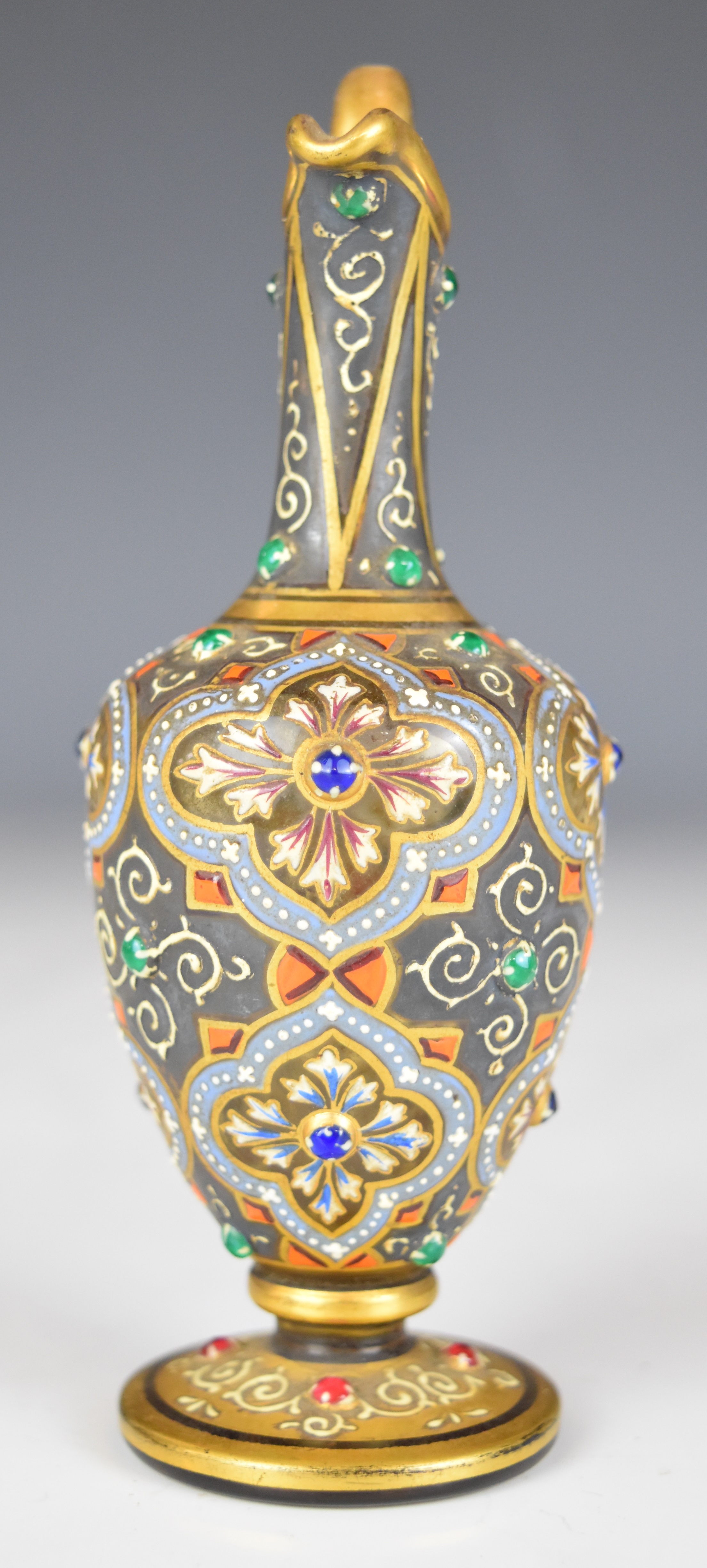Moser glass pedestal ewer with gilt, enamelled and jewelled decoration, signed and numbered '2206 - Image 9 of 12