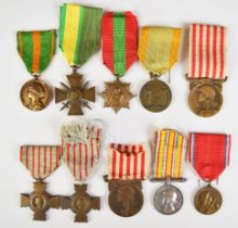 Ten French WW2 era medals including Combatants Medal, Escaped Prisoner's Medal, Commemorative