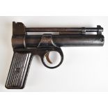 Webley Junior .177 air pistol with reeded metal grips and adjustable sights, serial number J34104.
