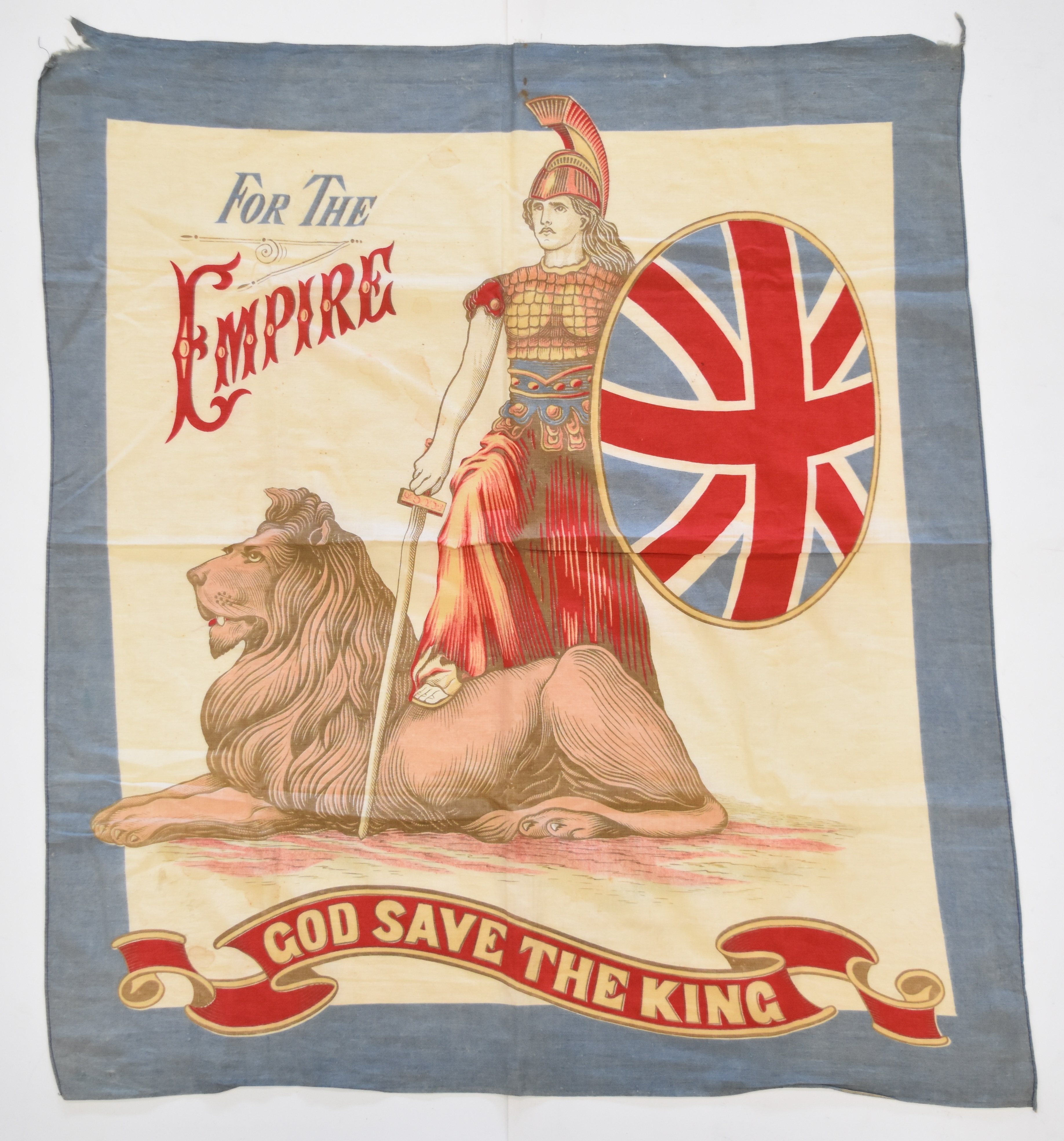 Patriotic flag 'For the Empire, God Save the King' with Britannia, shield and lion, 90 x 80cm - Image 5 of 8