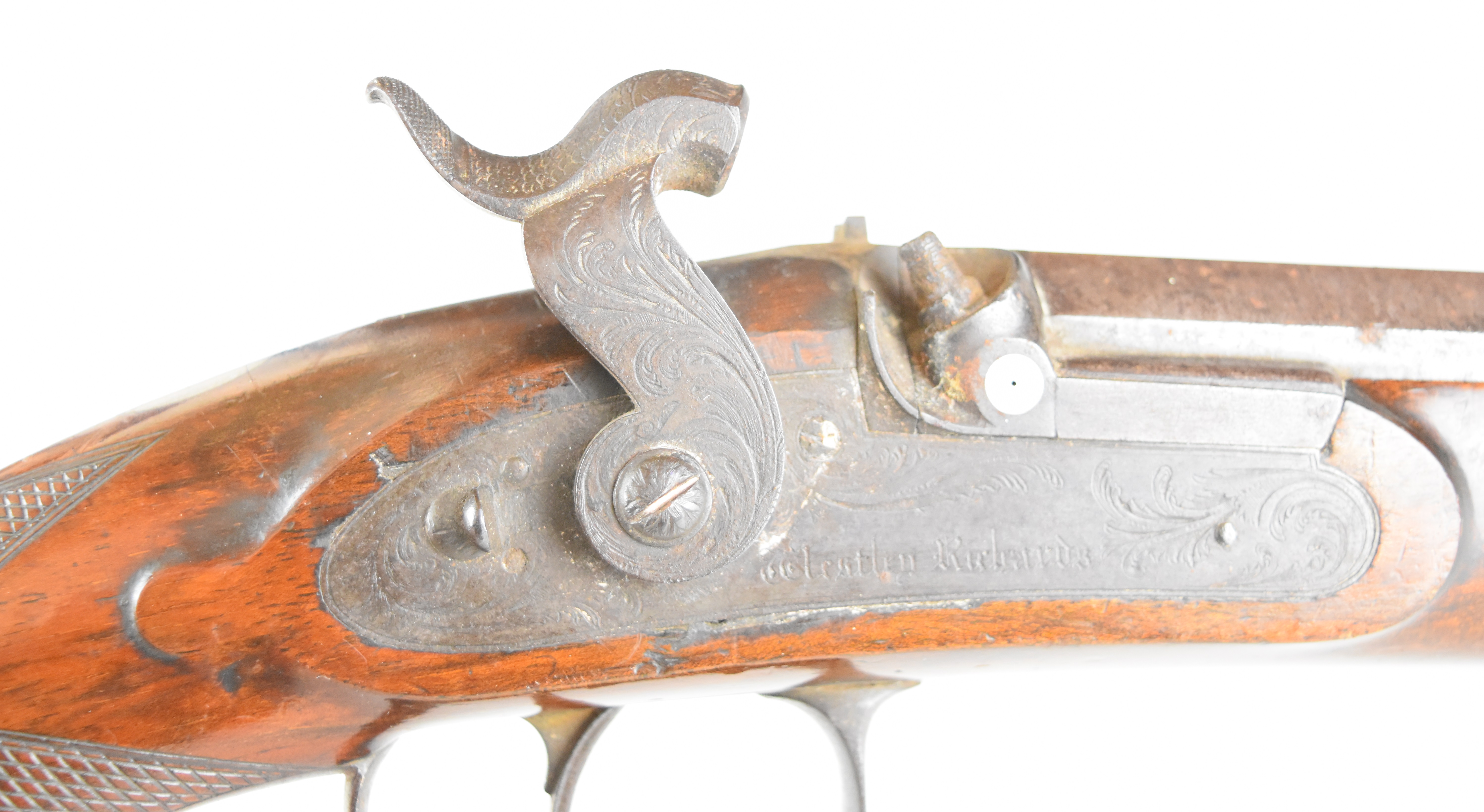 Westley Richards 14 bore percussion hammer action pistol with named and engraved lock, engraved - Image 22 of 28