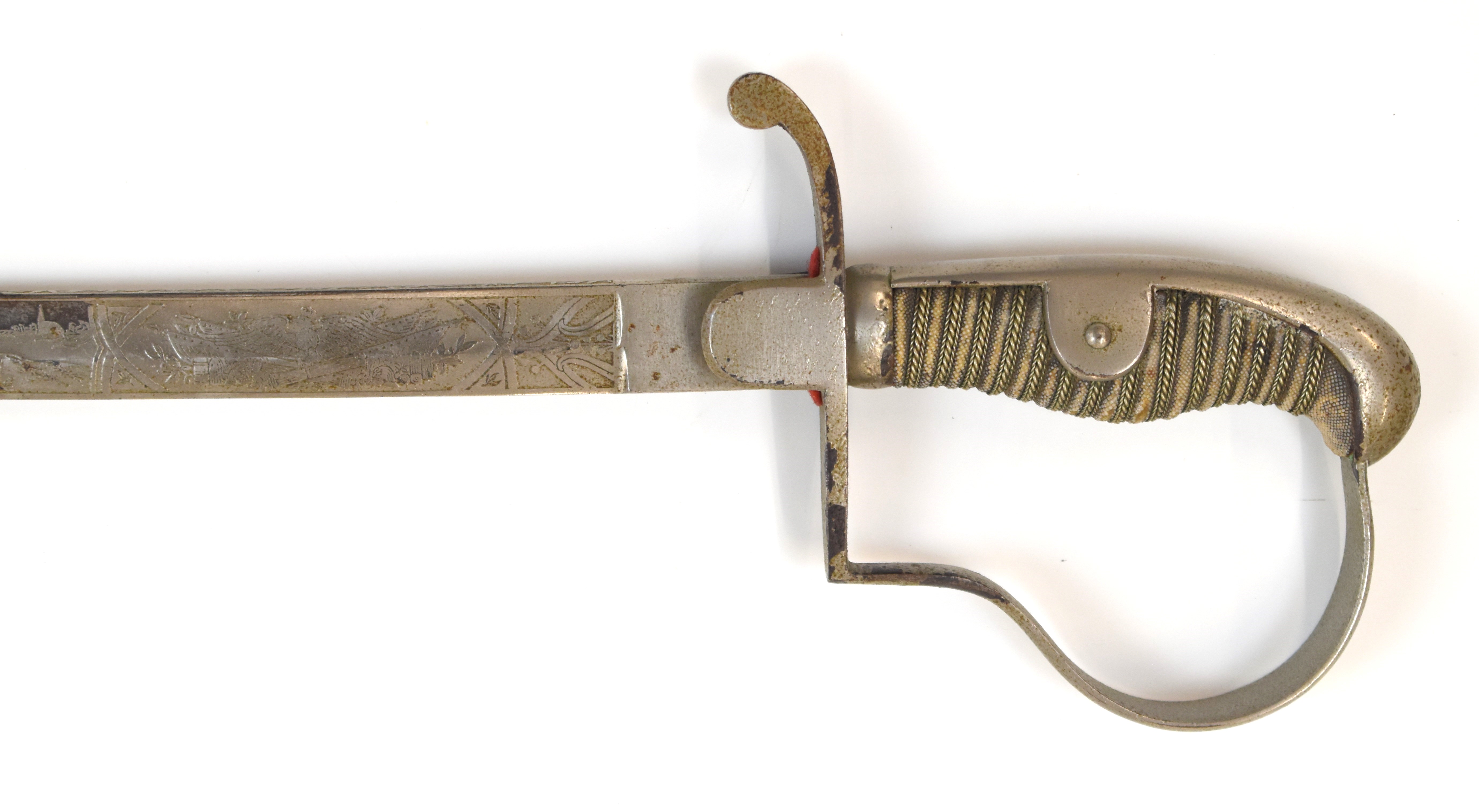 Imperial Germany WW1 Artillery officer's sword with shagreen and wire grip and 77cm blade - Image 3 of 14