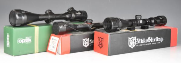 Three various air rifle scopes comprising Nikko Stirling Mountmaster 3-9x40 AO Half Mil Dot, Richter