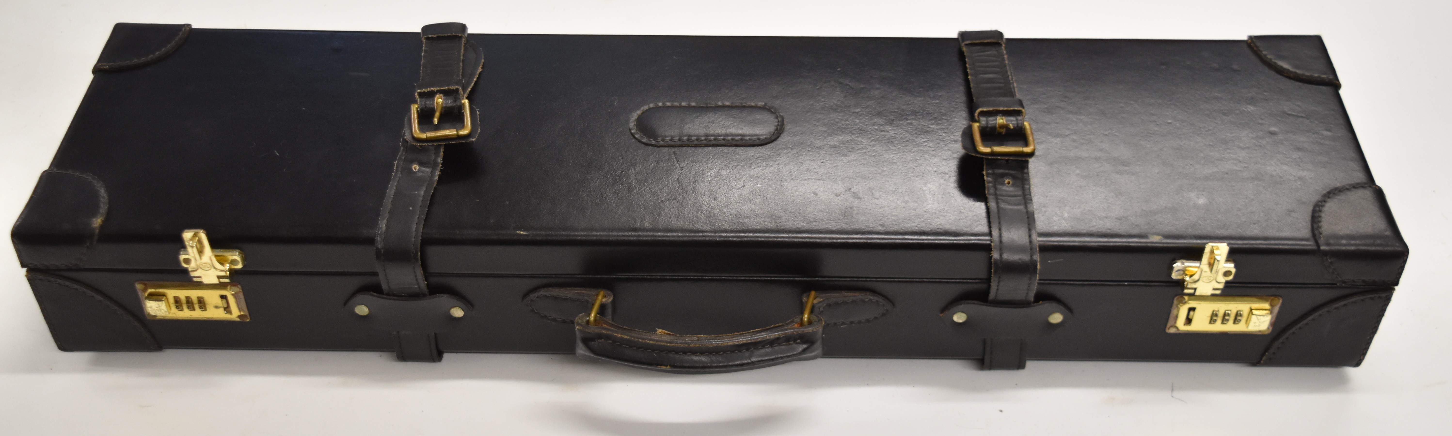 Black leather shotgun case with fitted interior and code locks, 82.5 x 21 x 11cm. - Image 2 of 5