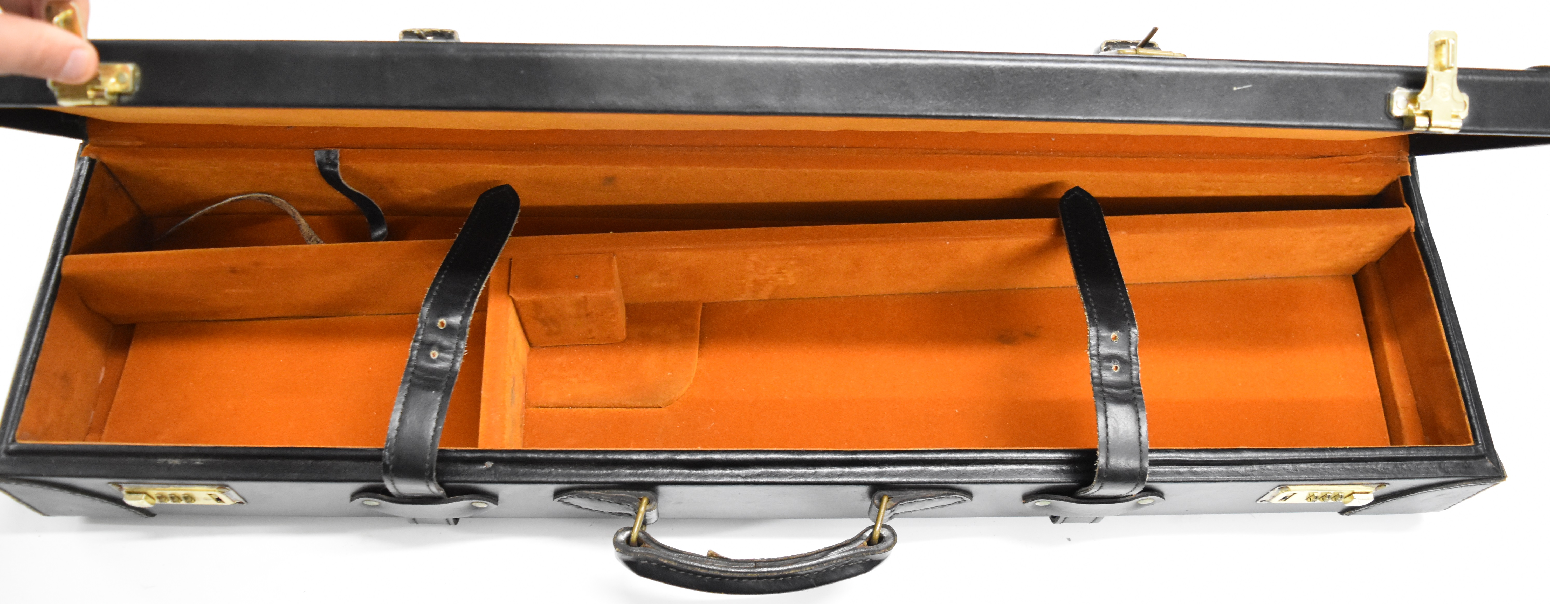 Black leather shotgun case with fitted interior and code locks, 82.5 x 21 x 11cm. - Image 5 of 5