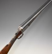 J MacNaughton 12 bore side by side shotgun with named and engraved locks, engraved underside,