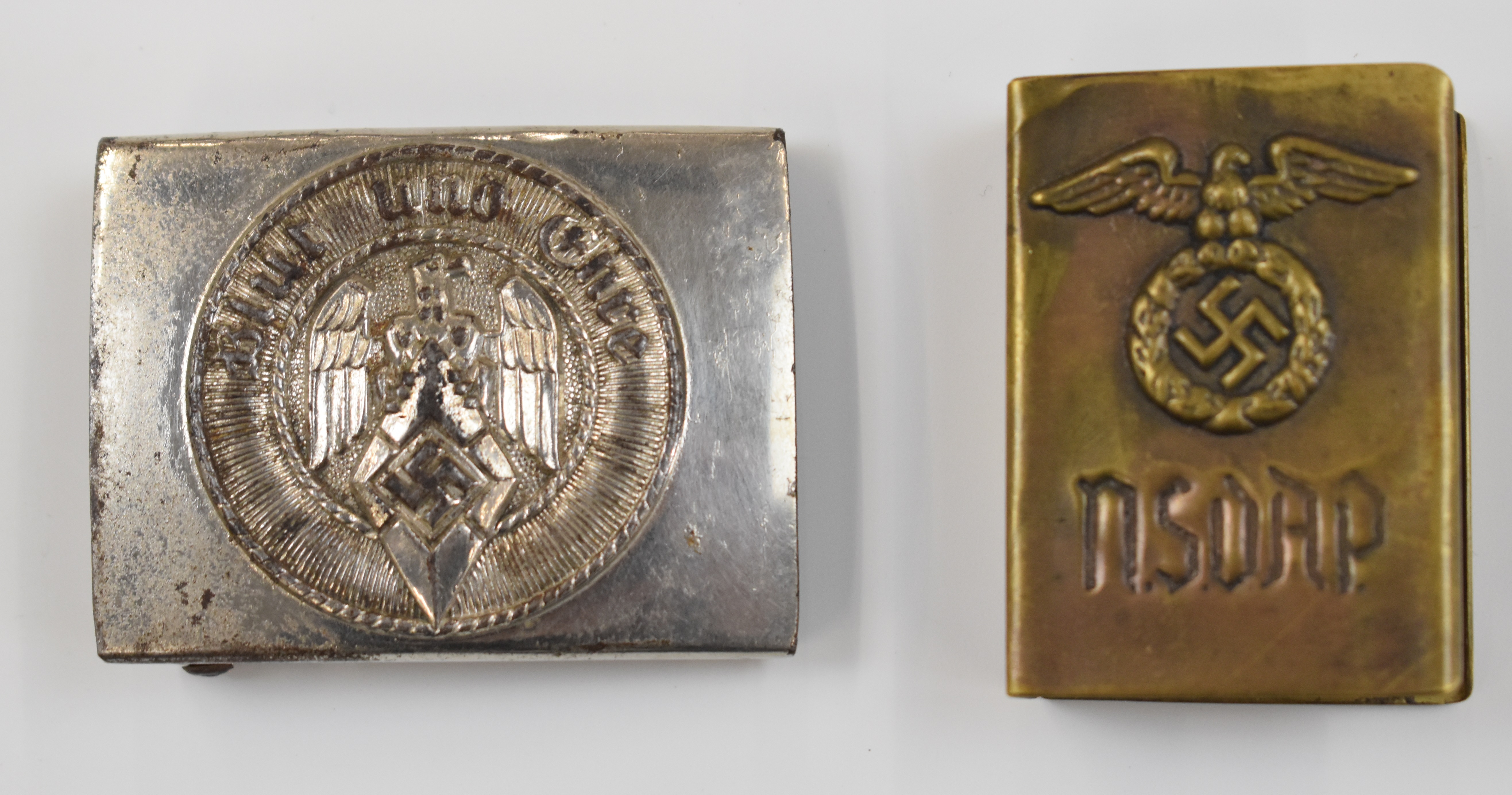 German Third Reich Nazi Hitler Youth belt buckle stamped RZM and M4/39 to reverse, together with