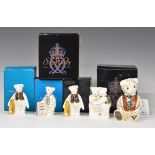Five Royal Crown Derby paperweights comprising limited edition Diamond Jubilee Teddy Bear, Dave