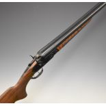 Huglu HRZ 12 bore side by side hammer action shotgun with engraved lock, underside, trigger guard,