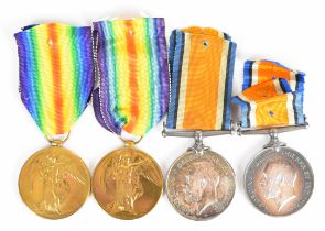 Two British Army WW1 medal pairs comprising War Medal and Victory Medal, one pair named to 7651