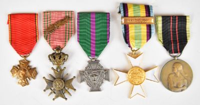 Five Belgium WW2 medals comprising Croix du Guerre, Allies Cross, Secret Army Medal, Arms Resistance