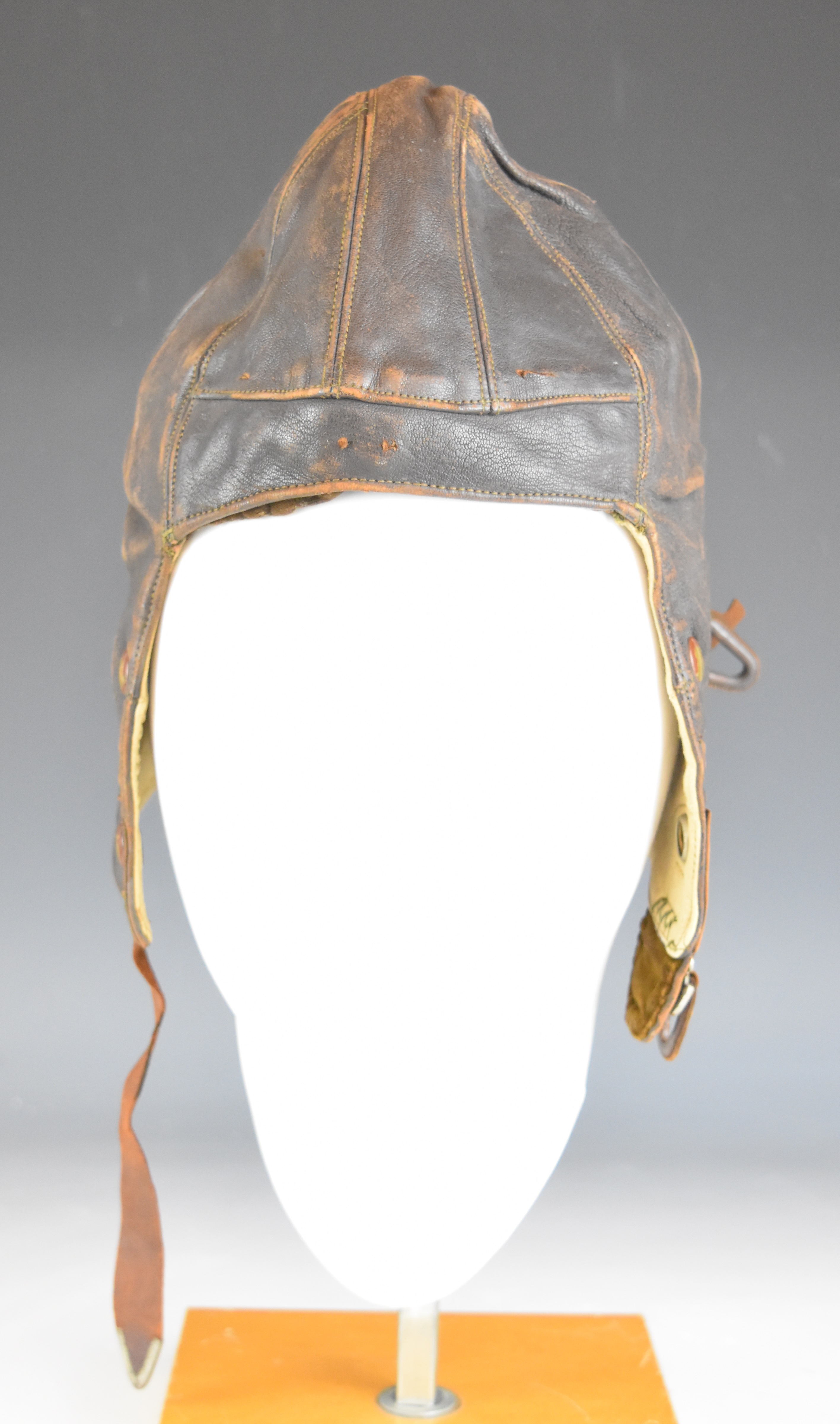 British WW2 leather flying helmet stamped AM 226/65 with label Wareings, Northampton, No 1, size - Image 8 of 8