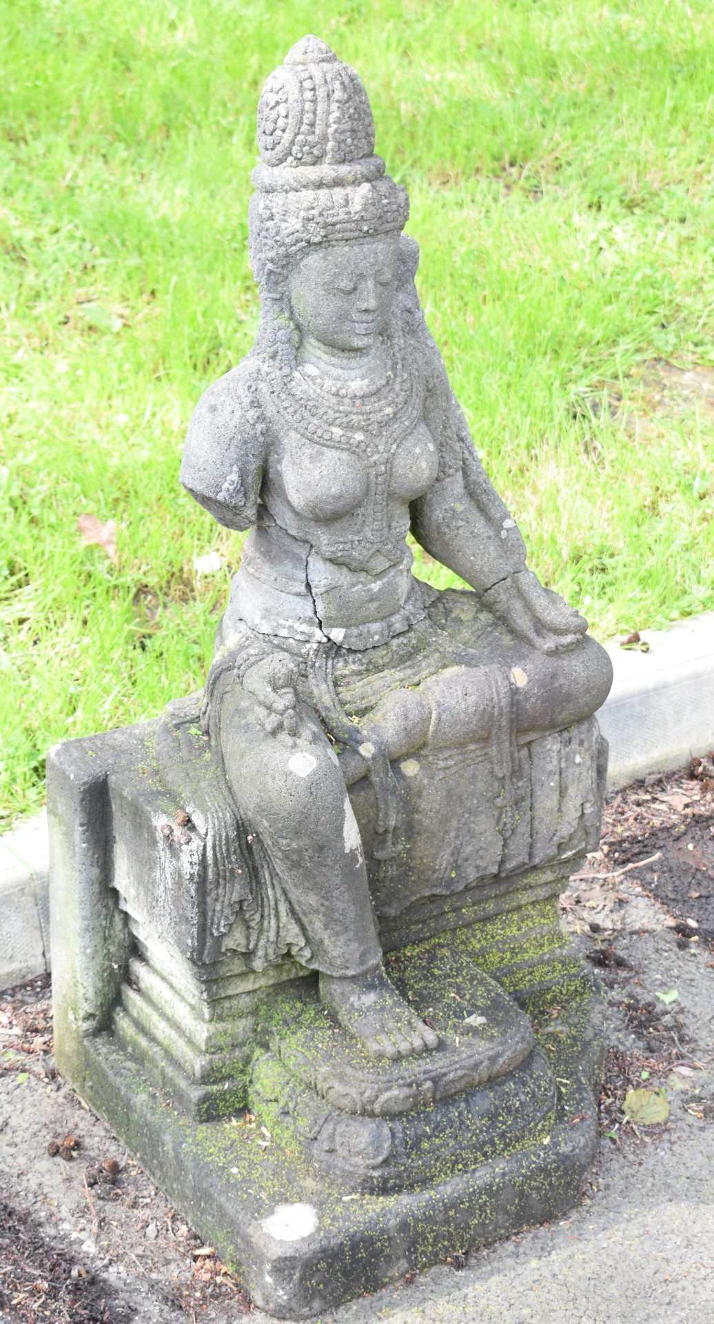 Lava stone sculpture of a seated deity, from the Borobadur temple area, Java, Indonesia, height - Image 3 of 4