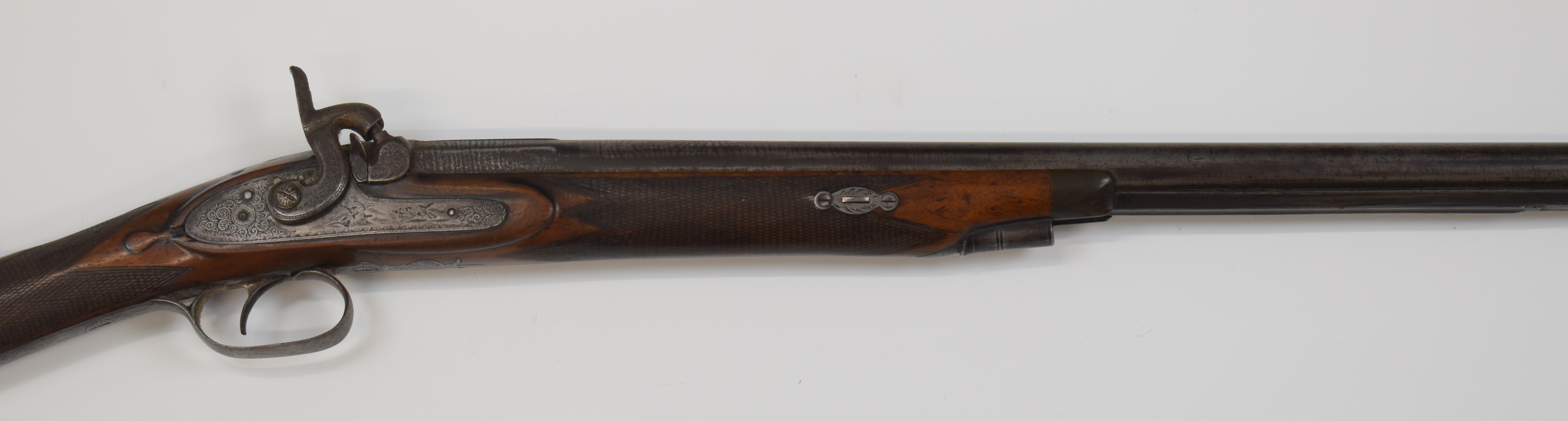 Indistinctly named 12 bore percussion hammer action muzzle loading sporting gun with engraved scenes - Image 4 of 10